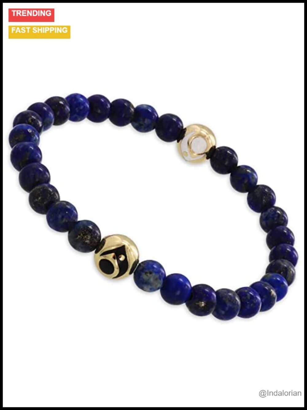 Lokai Lapis Stone Metal Beaded Silicone Stretch Bracelet Slide-On